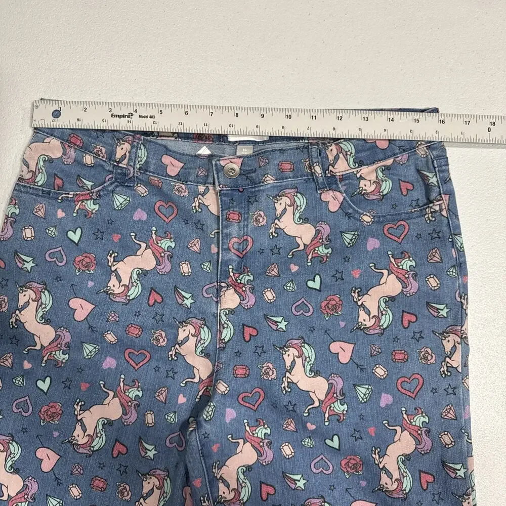 Place Girls Unicorn Graffiti Print Denim Jean Bermuda Shorts Size 16 Plus Casual